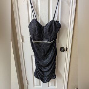 Chic Black Midi Dress with Silver Highlights